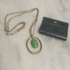 Massini necklace and hoop earrings coord set Goldtone fashion jewelry New OS